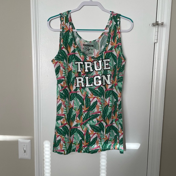 True Religion Women's Green Tropical Tank Top - Picture 1 of 5